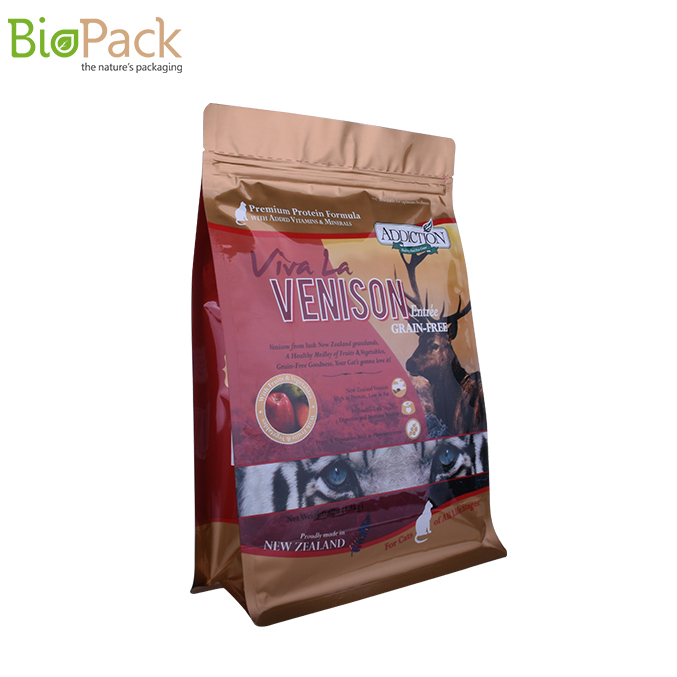 نوعية جيدة مخصصة الطباعة الحقيبة المجمعة الجانبية القابلة لإعادة التدوير لتغليف أغذية الحيوانات الأليفة مع سحاب الجيب