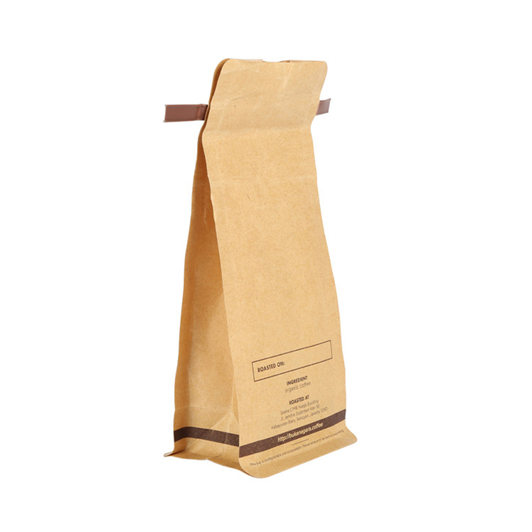 حقيبة سماد من حبوب القهوة الطبيعية ذات القاع المسطح ، صمام أحادي الاتجاه مع تغليف حراري مطبوع حسب الطلب من Tintie