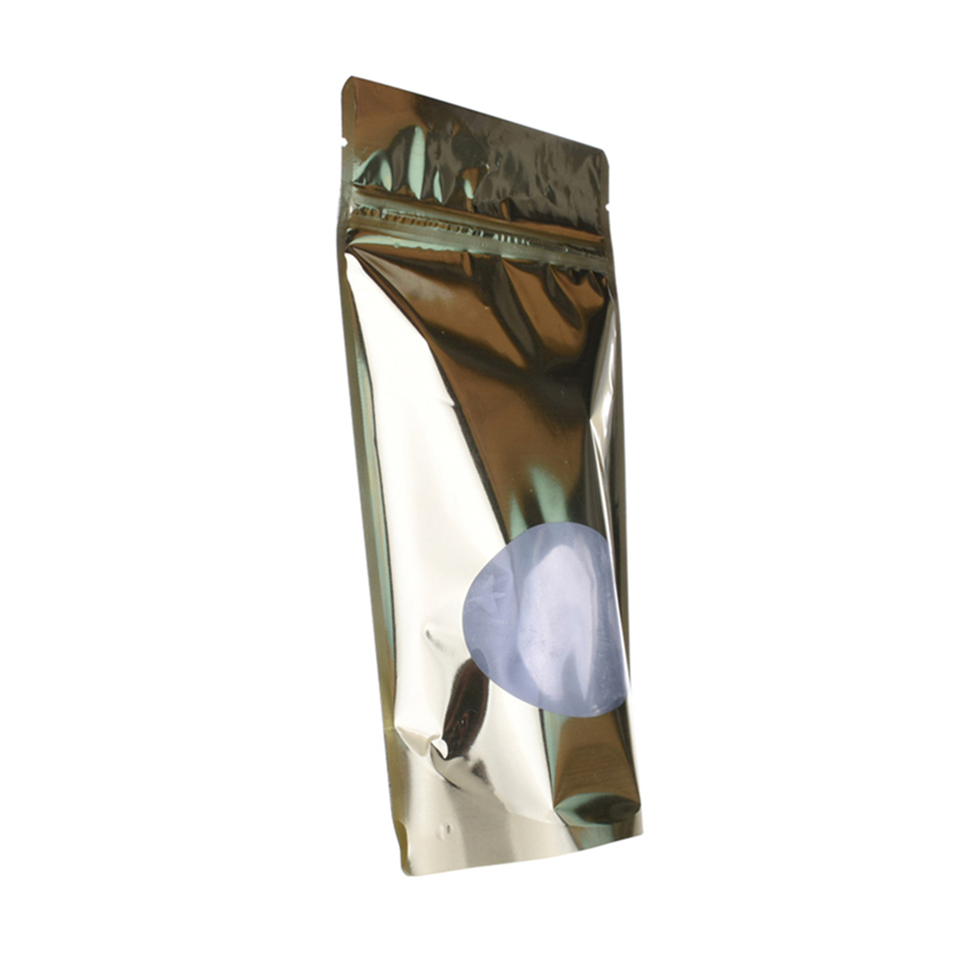 رقائق الألومنيوم معدنية ذهبية مخصصة الطباعة الوقوف الحقيبة الغذاء الصف سستة التعبئة والتغليف المرنة مع نافذة مرئية