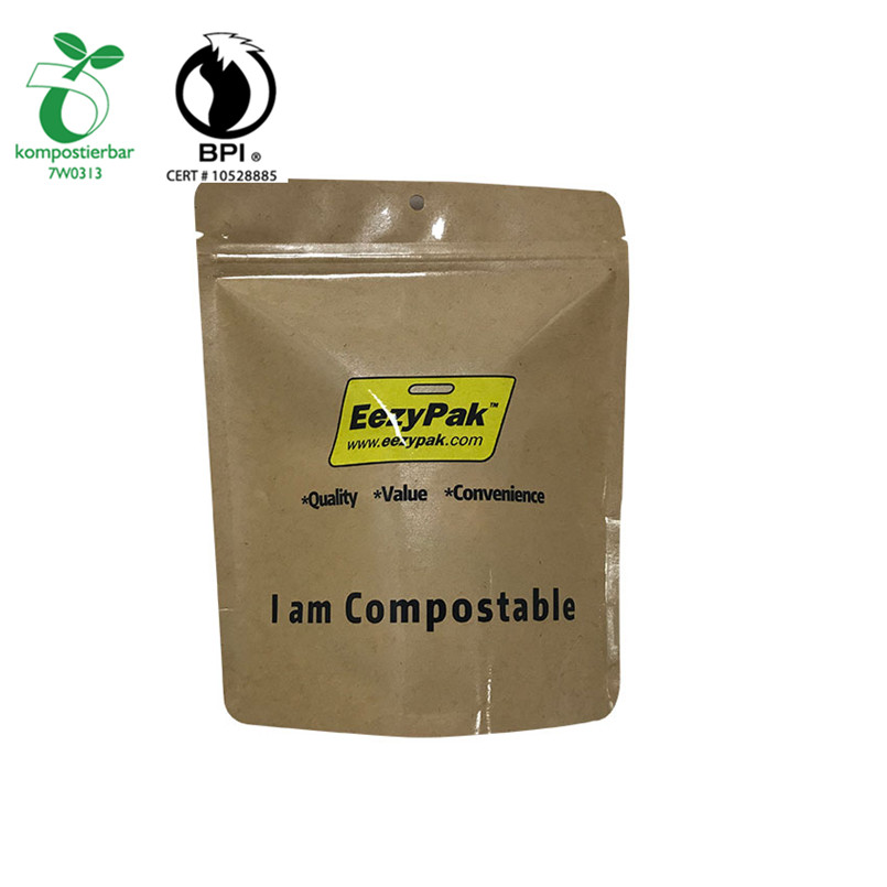 Reclosable Stand up Kraft Compostable Zipper Packaging Bag للبذور من الصين