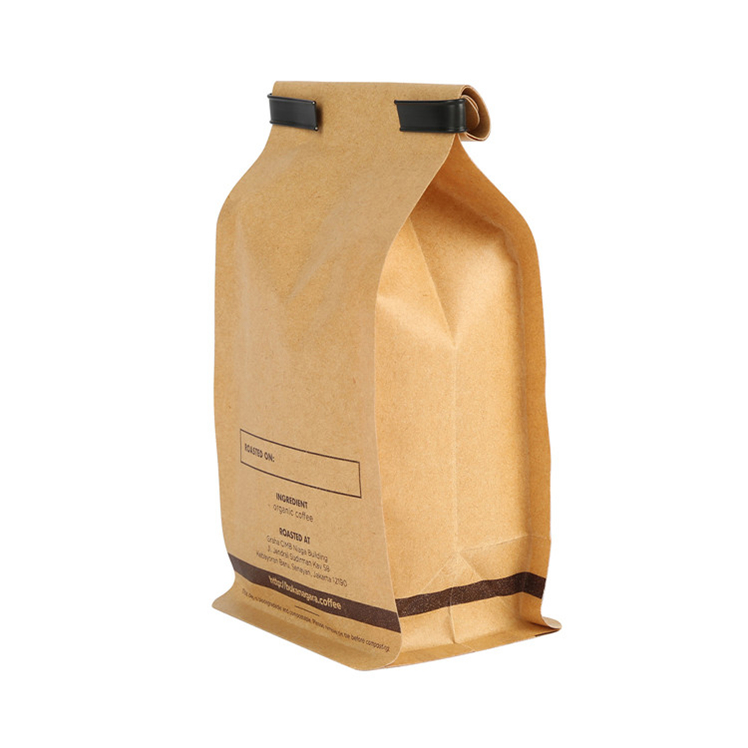 حقيبة سماد من حبوب القهوة الطبيعية ذات القاع المسطح ، صمام أحادي الاتجاه مع تغليف حراري مطبوع حسب الطلب من Tintie