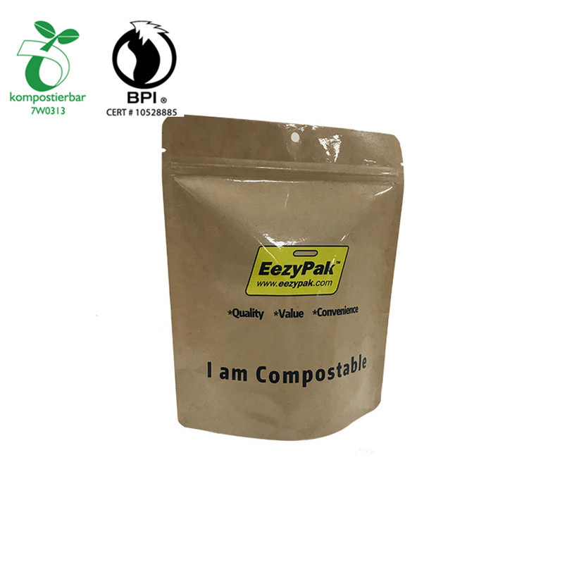 Reclosable Stand up Kraft Compostable Zipper Packaging Bag للبذور من الصين