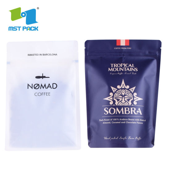 سماد قابل لإعادة التدوير مخصص مورد Laminateld طباعة مخصصة قابلة لإعادة التدوير فارغة Al Foil قابلة للتحلل الحيوي Ziplock فراغ شفاء أكياس القهوة المختومة 250 جرام مع صمام