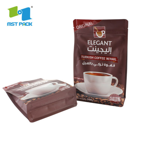 الصين مصنع الموردين تصميم شعار مخصص إسبرسو أكياس تغليف القهوة المطحونة القابلة للتحلل الحيوي للبن المطحون مع صمام