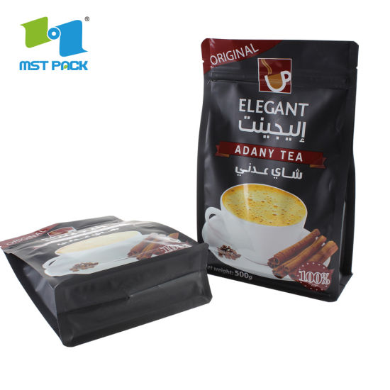 الصين مصنع الموردين تصميم شعار مخصص إسبرسو أكياس تغليف القهوة المطحونة القابلة للتحلل الحيوي للبن المطحون مع صمام