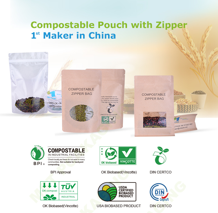 Eco-Kraft-Paper-Zipper-Flat-Bottom-Drip-Coffee-Pouch-Cornstarch-Bio-Degradable-PLA-Bag