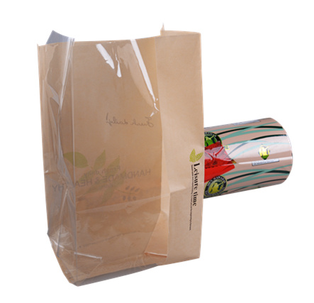 Wholsale ايكو كرافت ورق التغليف كيس الخبز القابل للتحلل الحيوي مع نافذة واضحة للأغذية